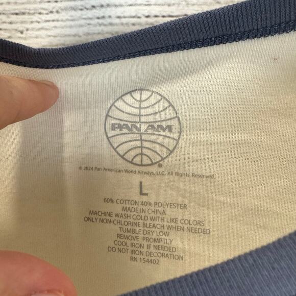 Pan American Women's Cream & Blue Graphic Short Sleeve Tee Size Large - Picture 3 of 6